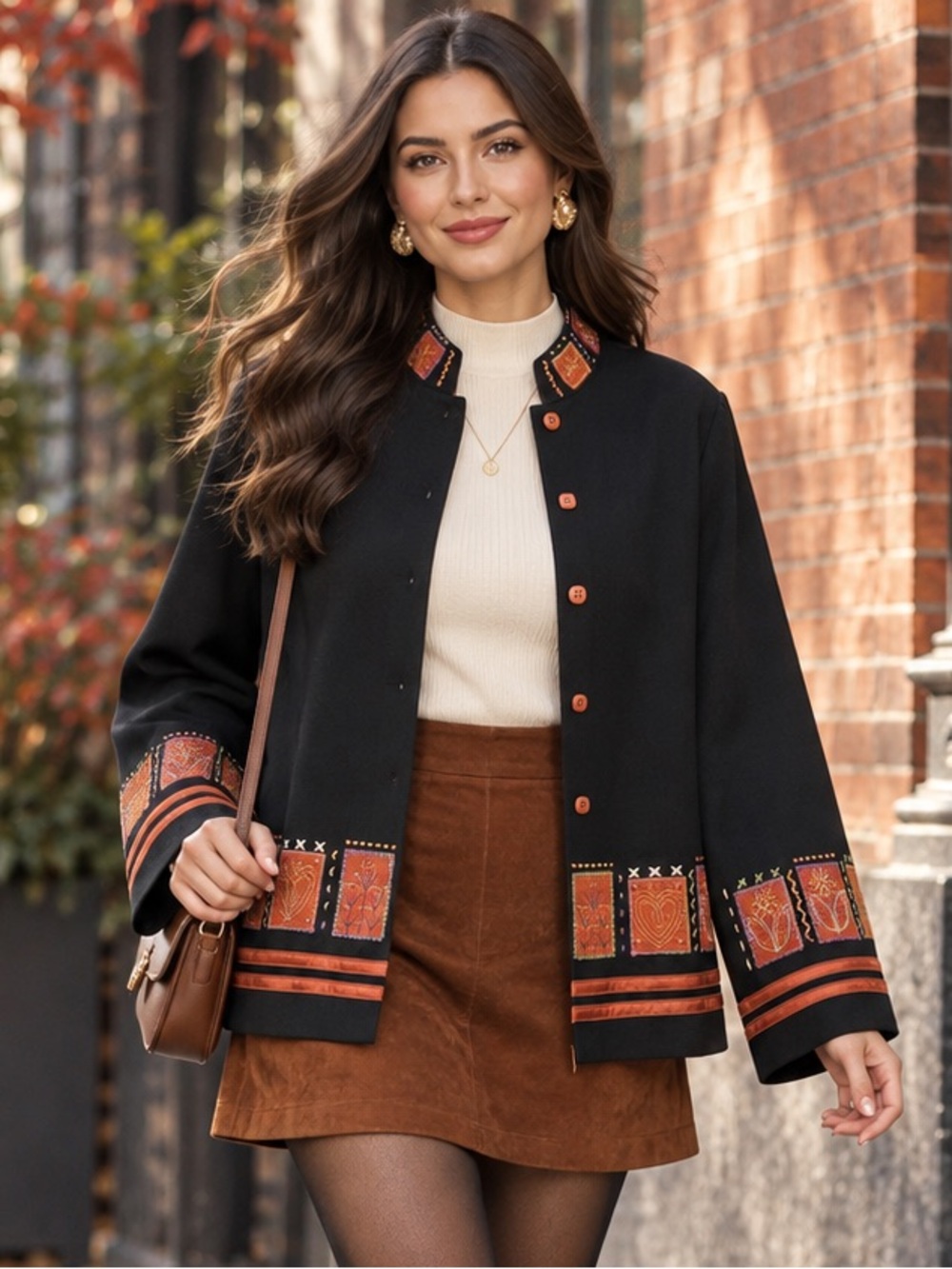 Vintage Draper’s & Damon’s Embroidered Black Orange Jacket Boho Folk Art PMedium